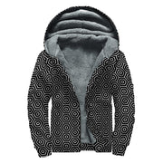 Hexagon Geometric Pattern Print Sherpa Lined Zip Up Hoodie For Boho Hippie Autism