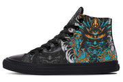 hippieartzone Shoes - BLUE AND GOLD KABUTO MASK
