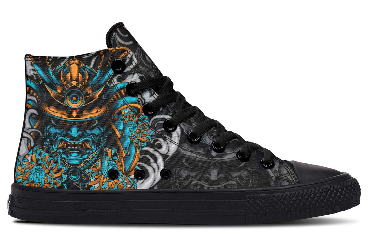 hippieartzone Shoes - BLUE AND GOLD KABUTO MASK