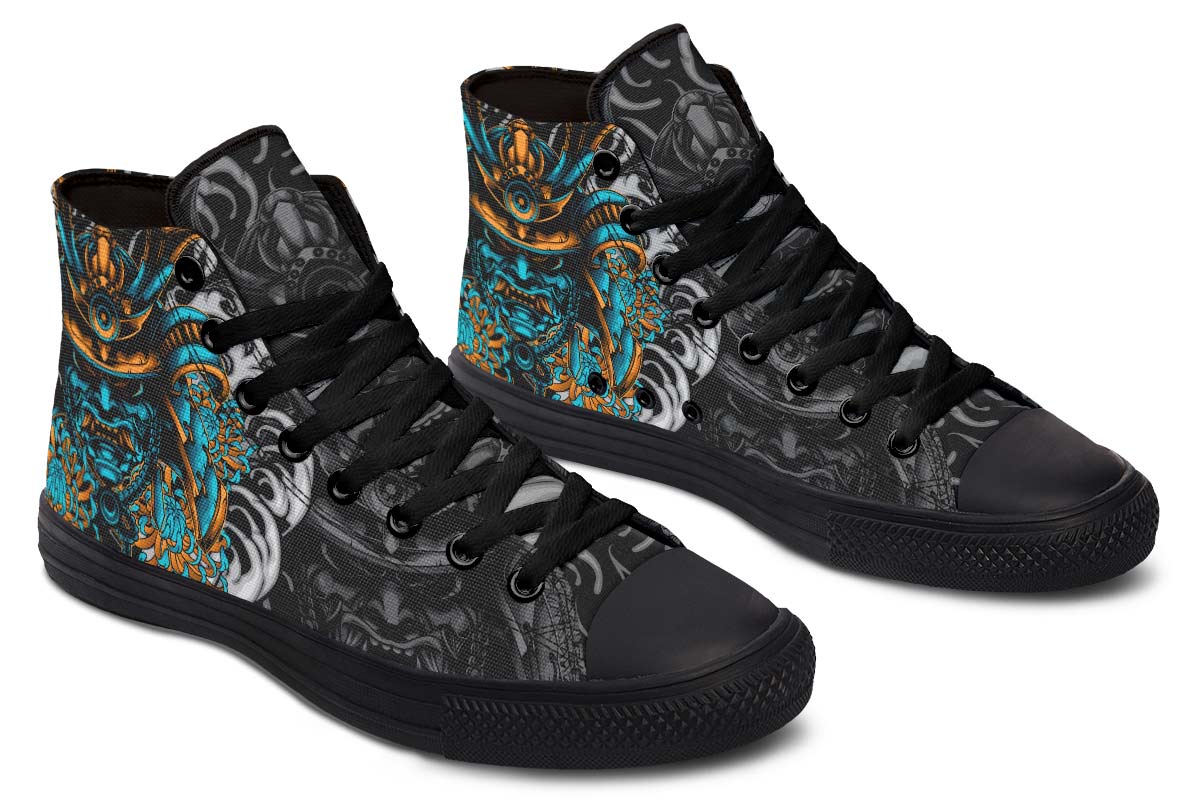 hippieartzone Shoes - BLUE AND GOLD KABUTO MASK