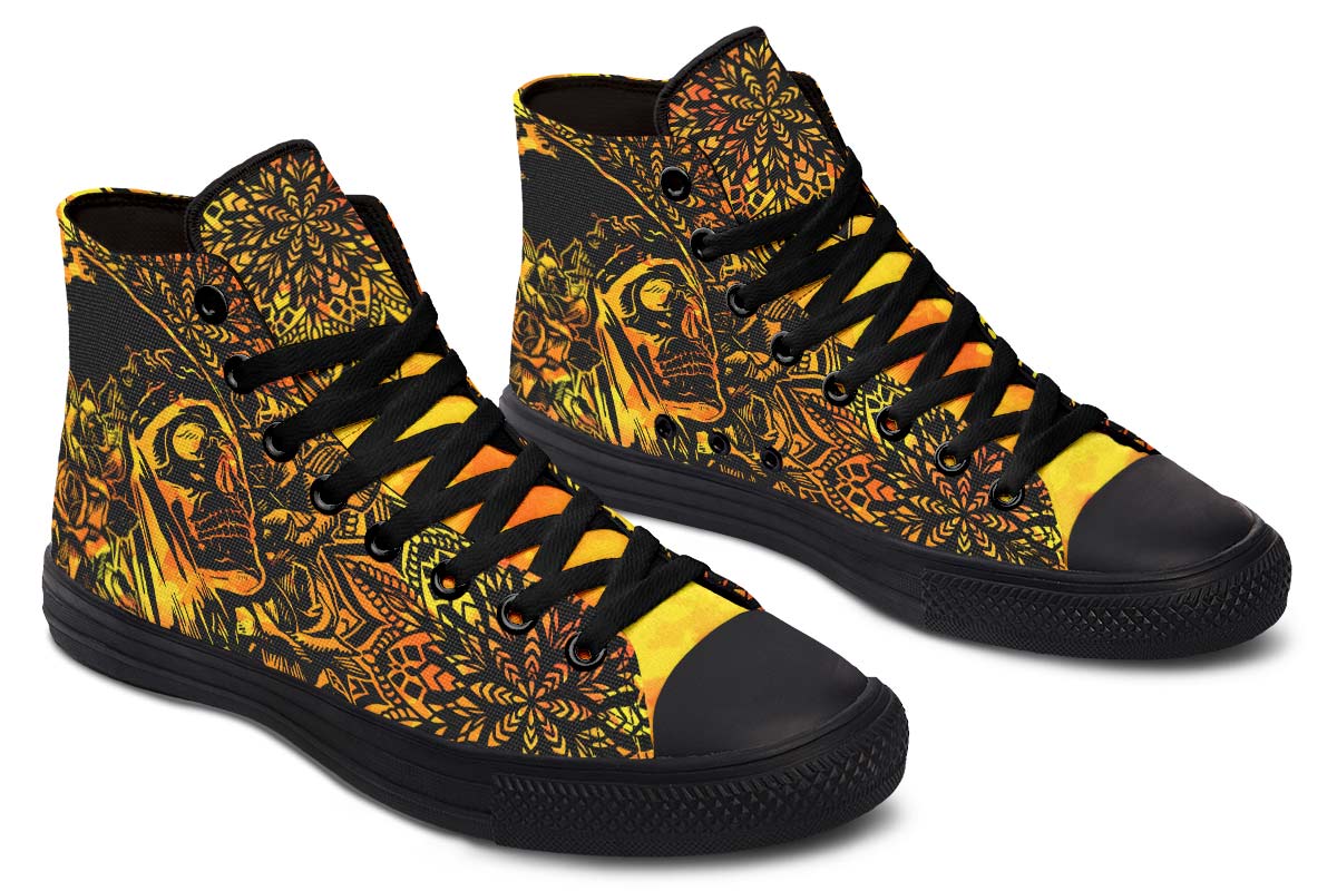 hippieartzone Shoes - ORANGE NATIVE AMERICAN SKULL