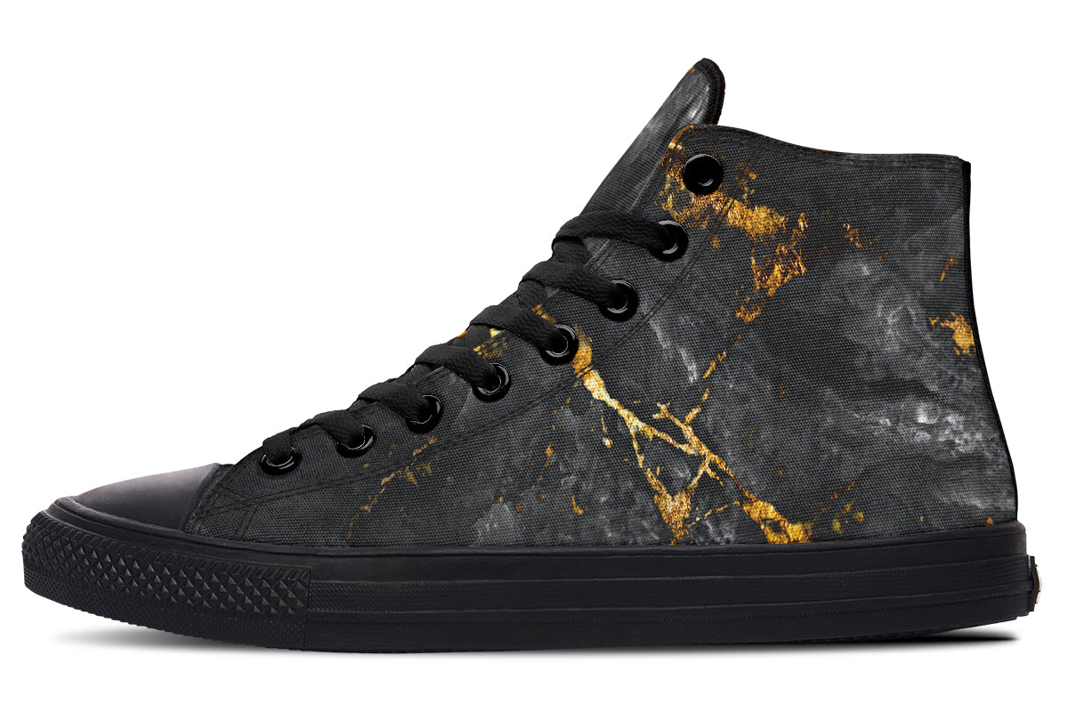 hippieartzone Shoes - BLACK MARBLE TEXTURE AND GOLD SPLASH