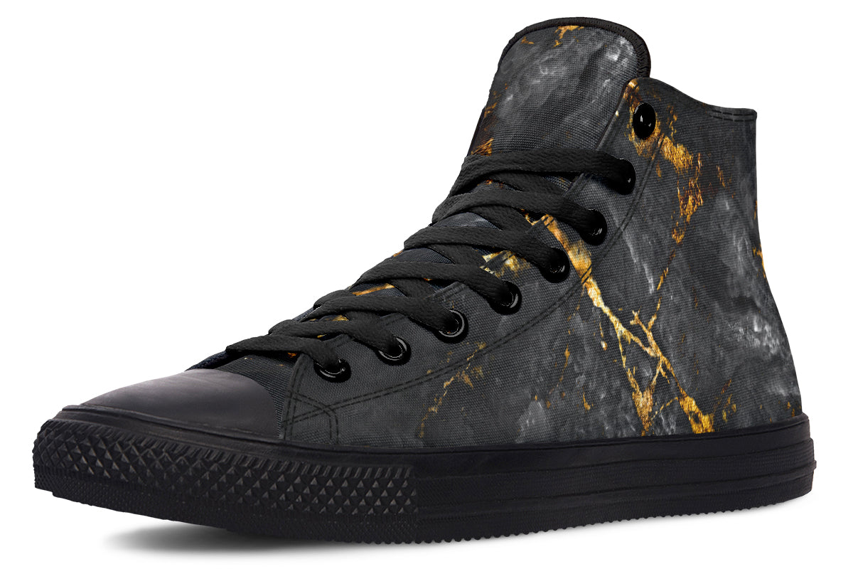 hippieartzone Shoes - BLACK MARBLE TEXTURE AND GOLD SPLASH