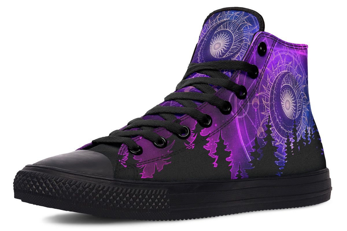 hippieartzone Shoes - PURPLE SUN MOON AND FIR
