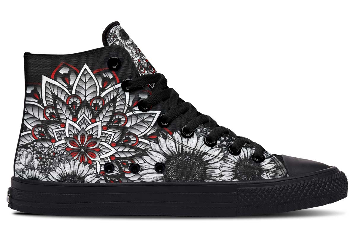 hippieartzone Shoes - SUNFLOWER AND MANDALA TATTOO