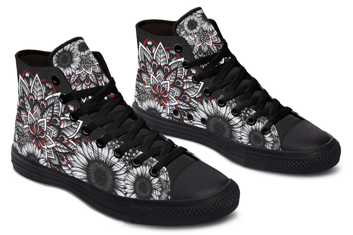 hippieartzone Shoes - SUNFLOWER AND MANDALA TATTOO