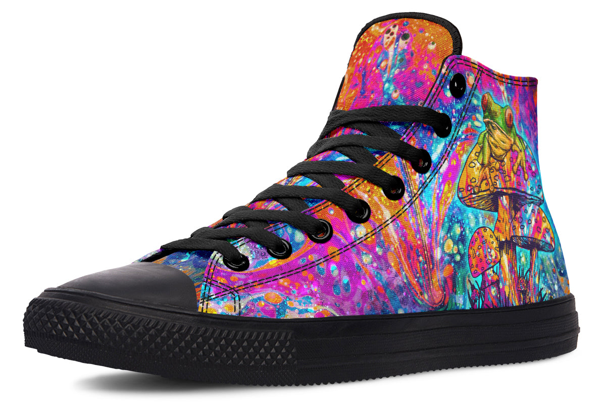 hippieartzone Shoes - FROG AND COLORFUL MUSHROOMS
