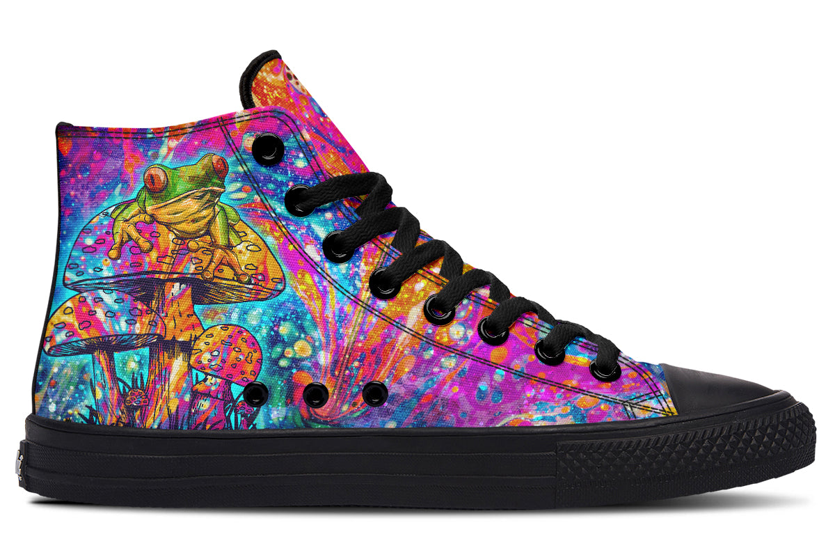 hippieartzone Shoes - FROG AND COLORFUL MUSHROOMS