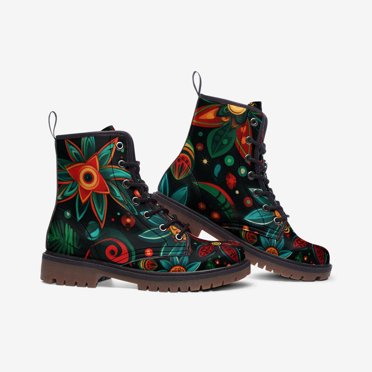 Hippie Art Zone - Hippie Flower Painted Shoes, Floral Spring Summer Fall Winter Light Leather Boots For Hippies