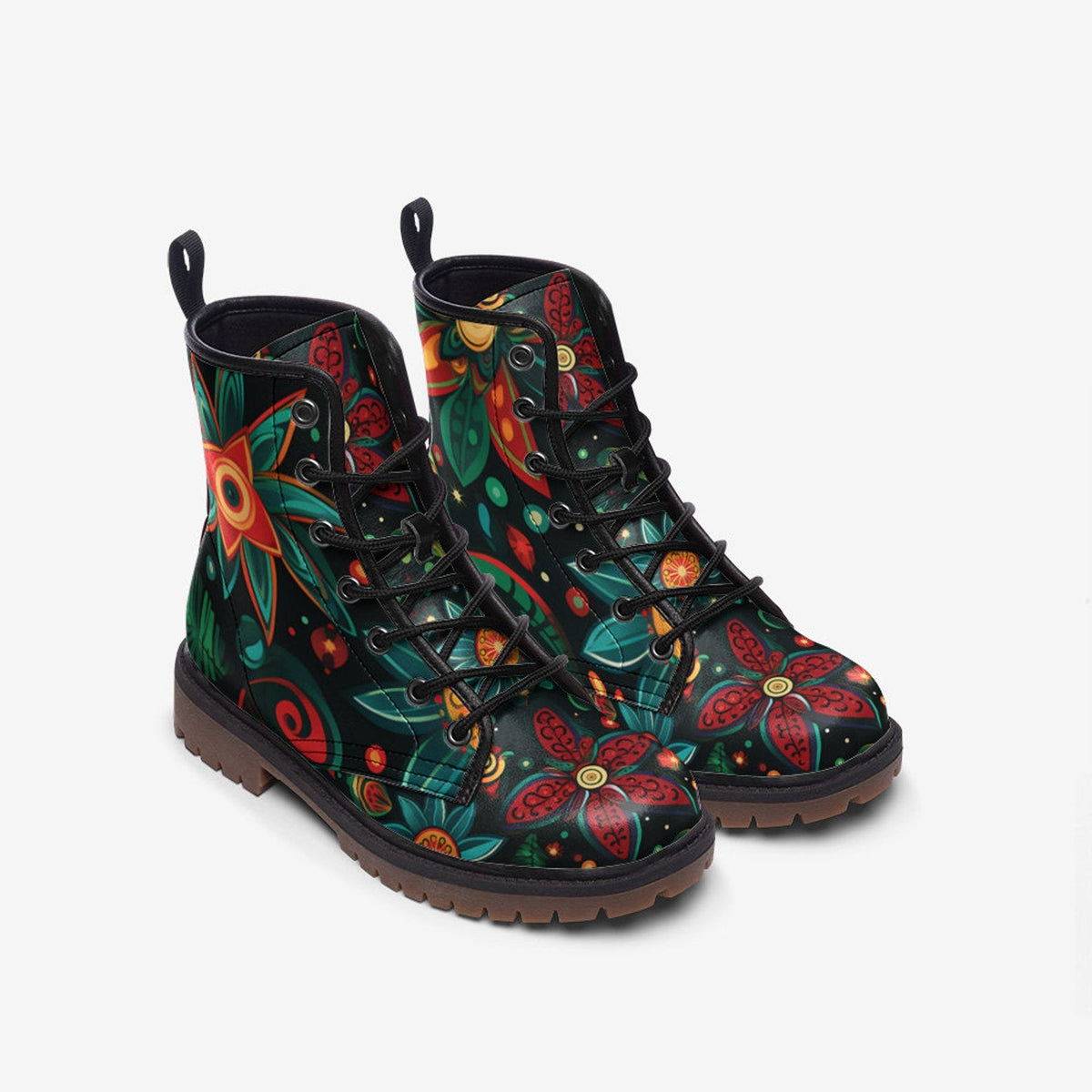 Hippie Art Zone - Hippie Flower Painted Shoes, Floral Spring Summer Fall Winter Light Leather Boots For Hippies