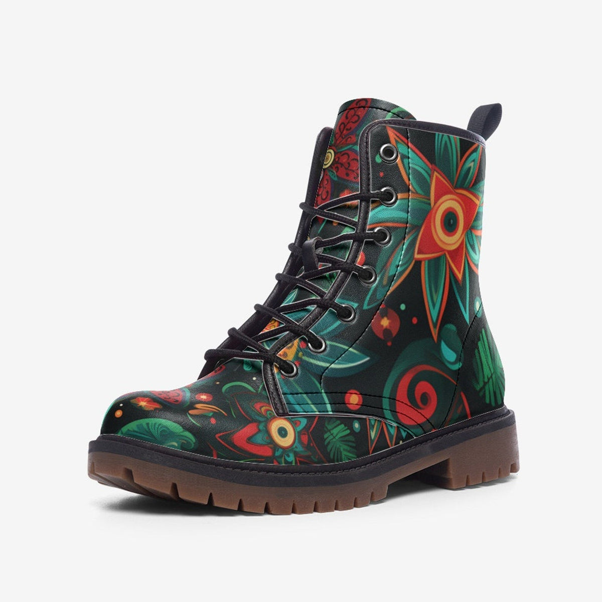 Hippie Art Zone - Hippie Flower Painted Shoes, Floral Spring Summer Fall Winter Light Leather Boots For Hippies