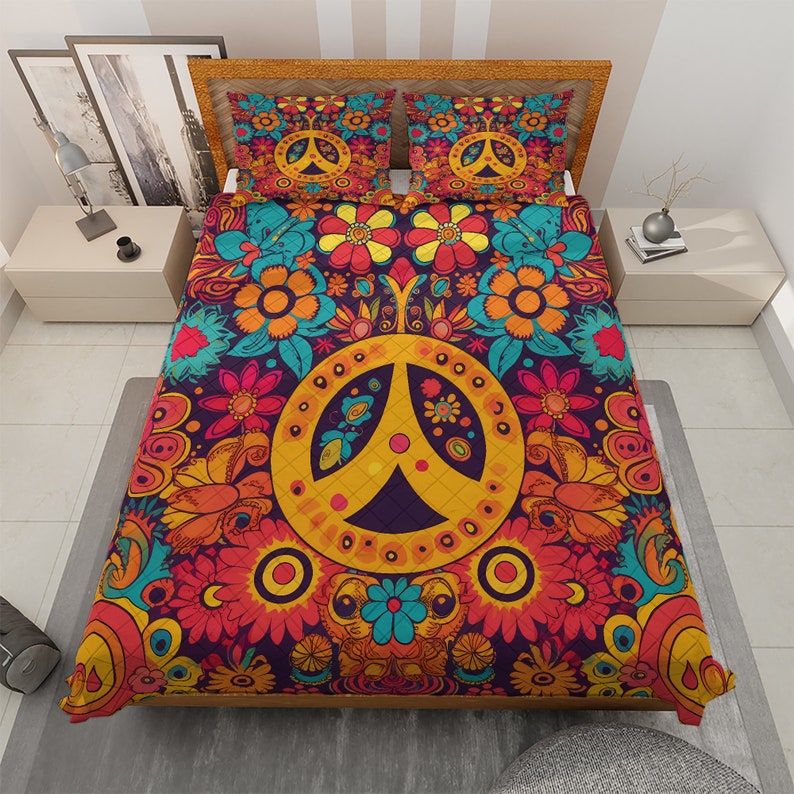 Hippie Art Zone - Hippie Style Sunflower Peace Bedding Set