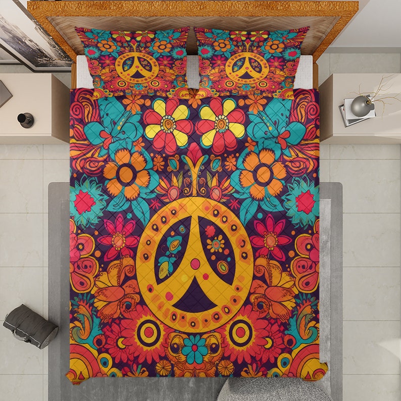 Hippie Art Zone - Hippie Style Sunflower Peace Bedding Set