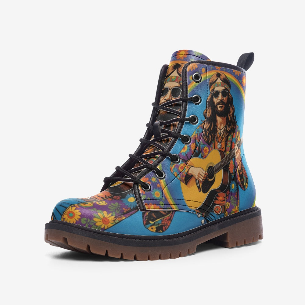 Hippie Art Zone - Hippie With The Guitar Casual Leather Lightweight Boots For Hippies