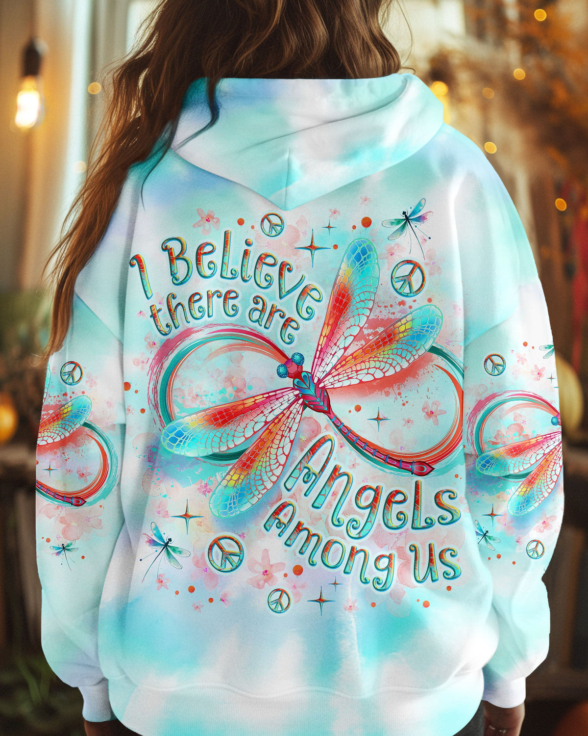 I Believe There Are Angels Among Us Dragonfly Hoodie Sweatshirt For Boho Hippie