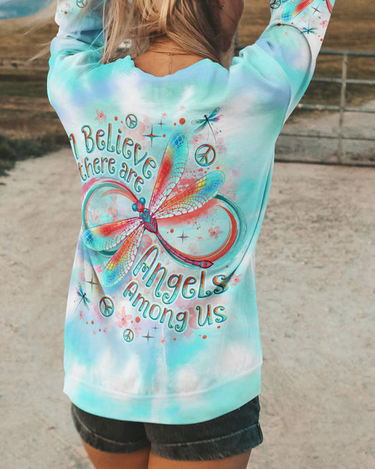 I Believe There Are Angels Among Us Dragonfly Hoodie Sweatshirt For Boho Hippie