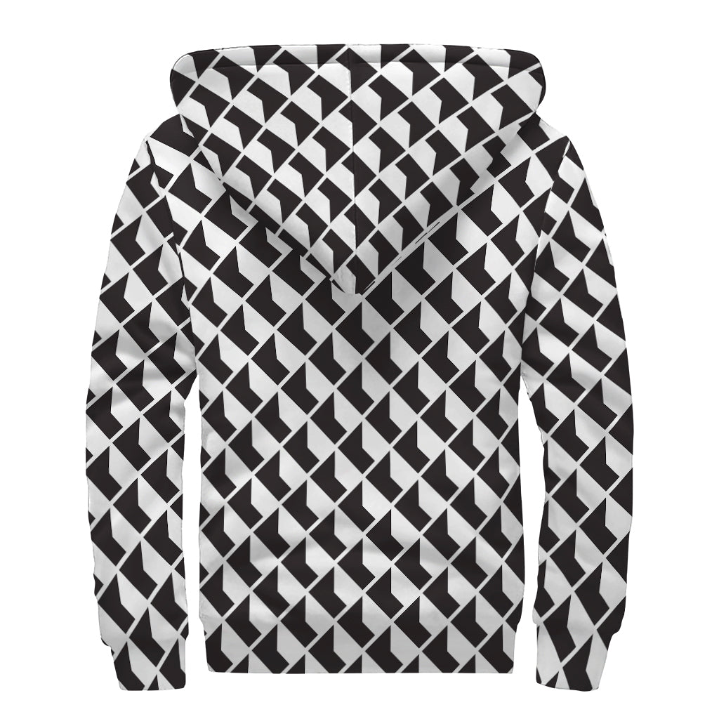 Isometric Geometric Pattern Print Sherpa Lined Zip Up Hoodie For Boho Hippie Autism