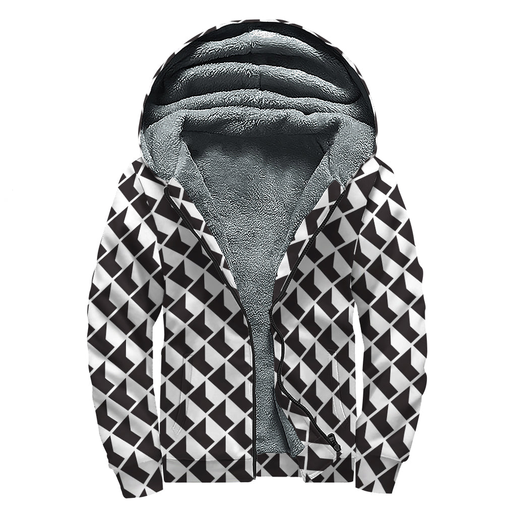 Isometric Geometric Pattern Print Sherpa Lined Zip Up Hoodie For Boho Hippie Autism