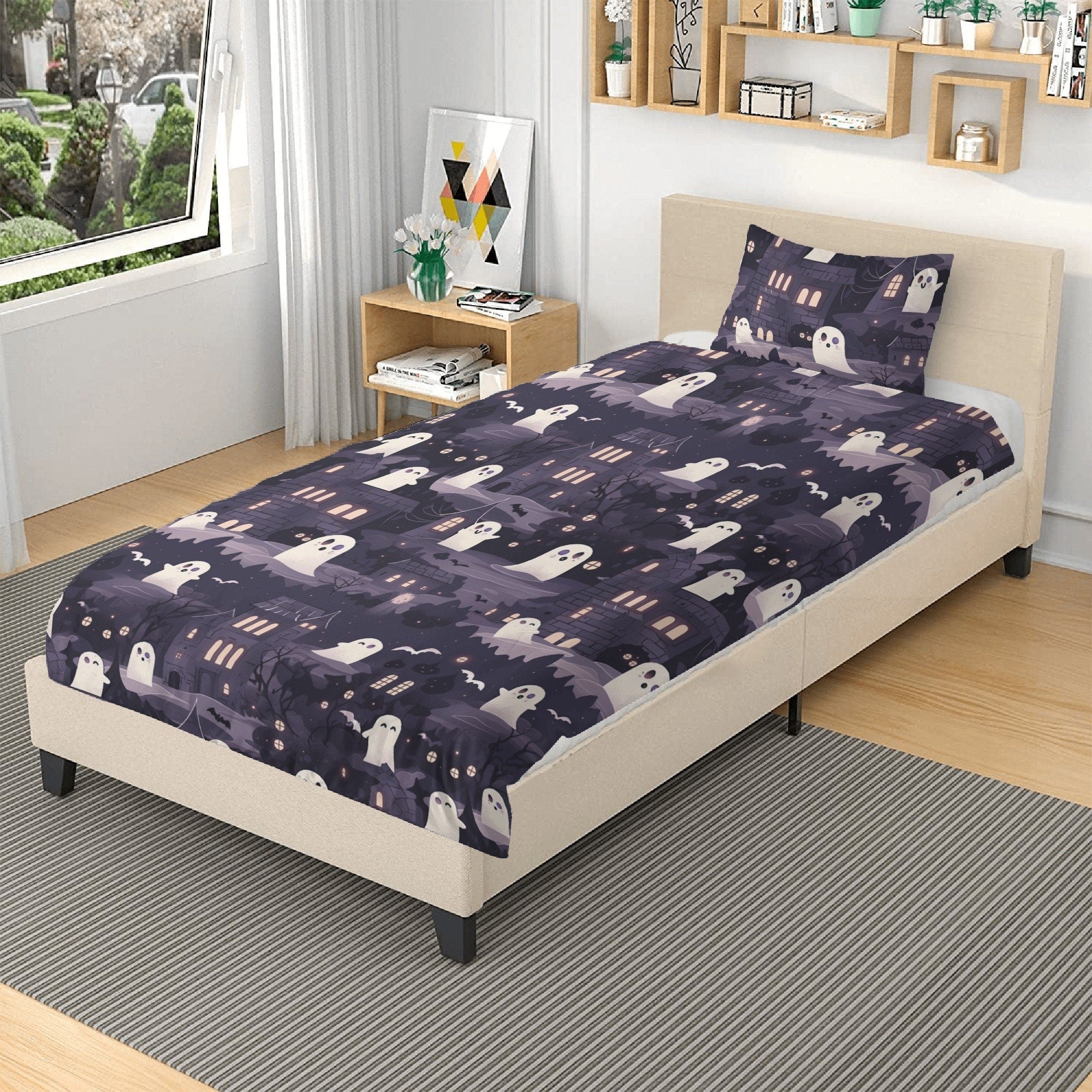 Hippie Art Zone - Kawaii Goth Spooky, Halloween Haunted Mansion Bedding Set For Hippies