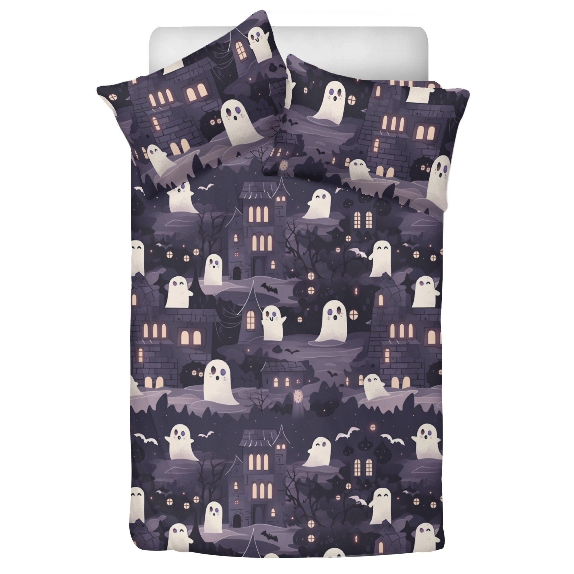 Hippie Art Zone - Kawaii Goth Spooky, Halloween Haunted Mansion Bedding Set For Hippies