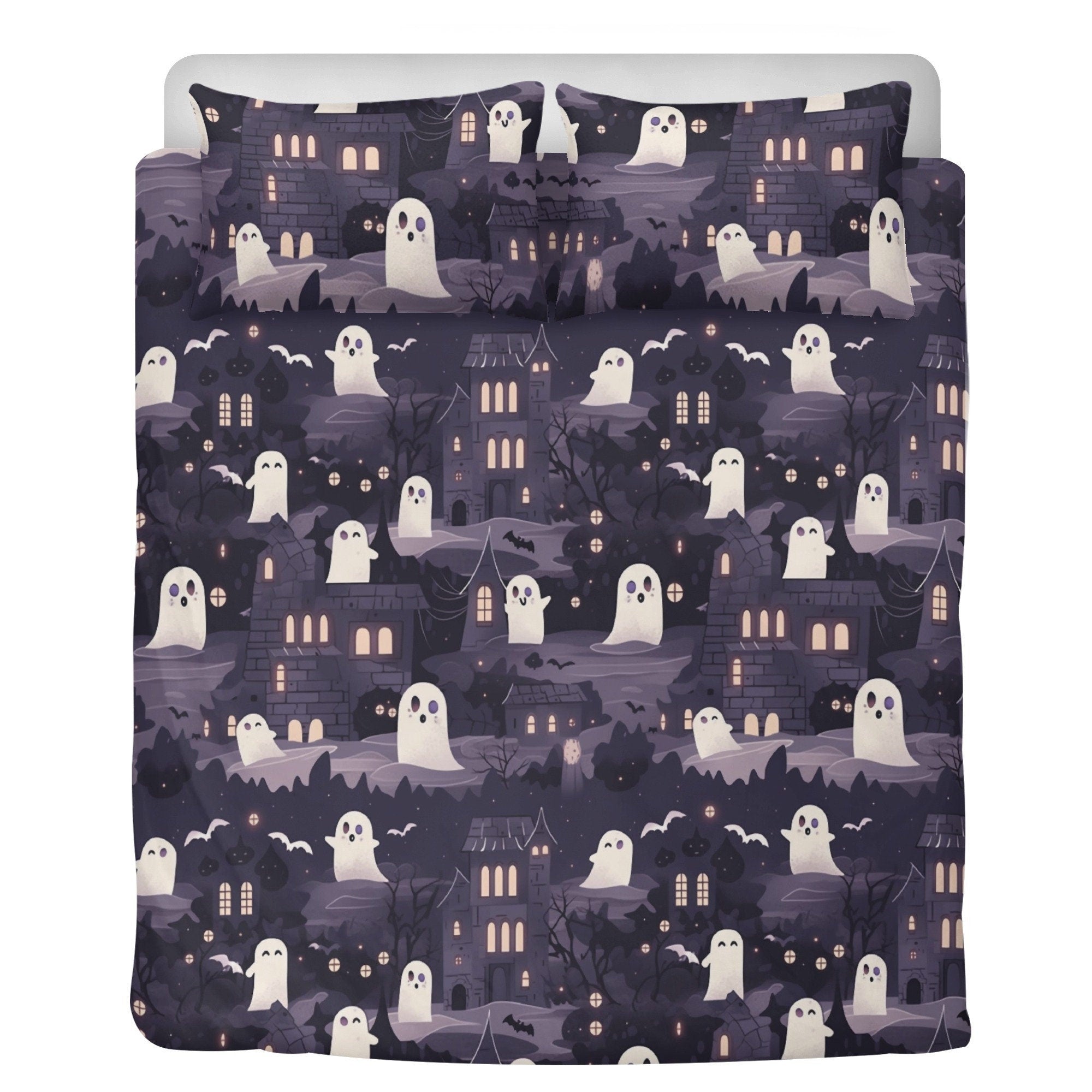 Hippie Art Zone - Kawaii Goth Spooky, Halloween Haunted Mansion Bedding Set For Hippies
