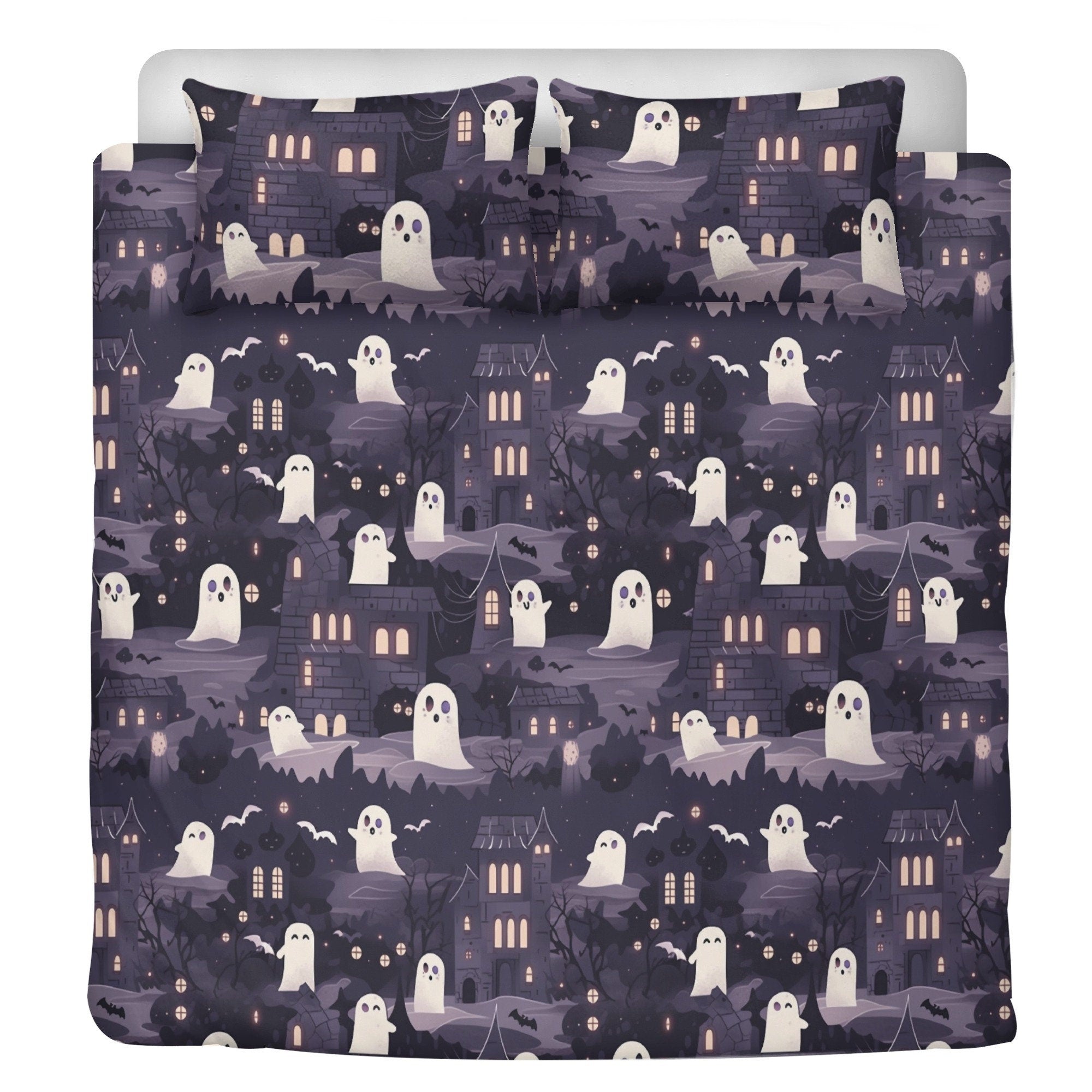 Hippie Art Zone - Kawaii Goth Spooky, Halloween Haunted Mansion Bedding Set For Hippies