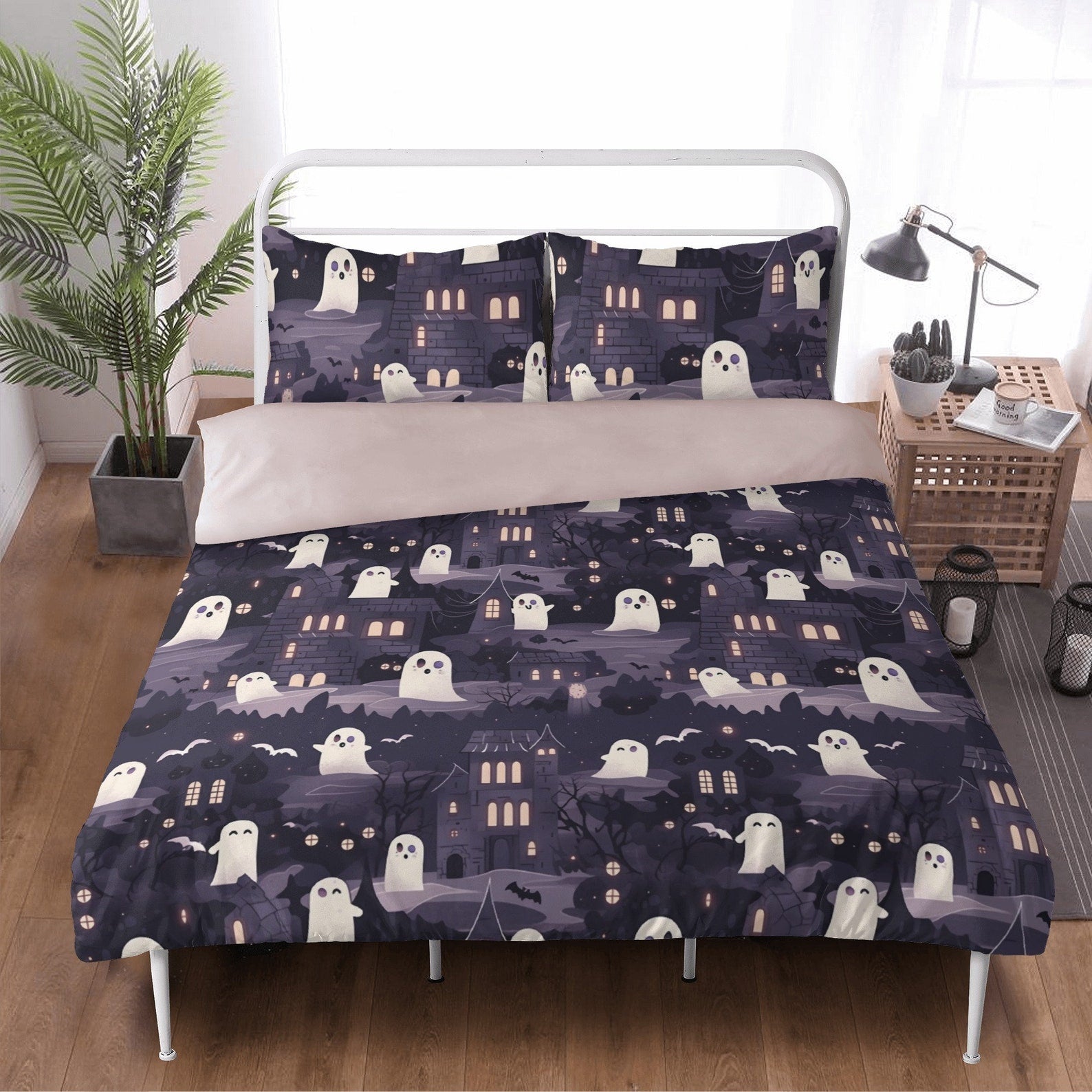 Hippie Art Zone - Kawaii Goth Spooky, Halloween Haunted Mansion Bedding Set For Hippies