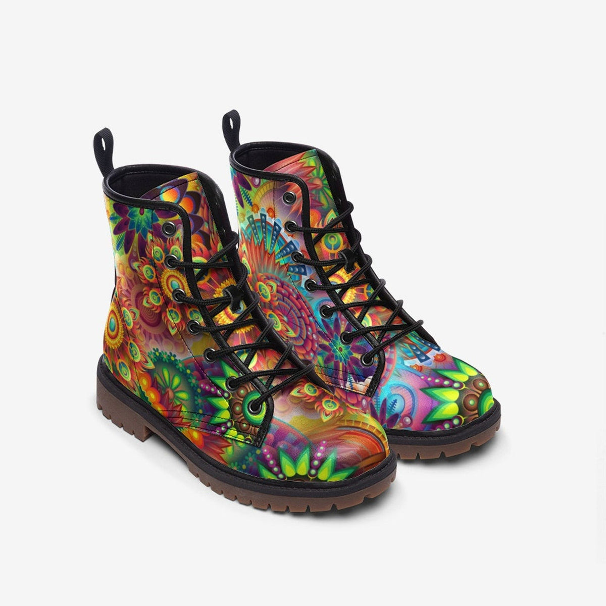 Hippie Art Zone - Lena Faux Leather Vegan Combat Boots For Hippies