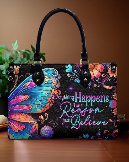 hippieartzone Bag - JUST BELIEVE BUTTERFLY LEATHER HANDBAG