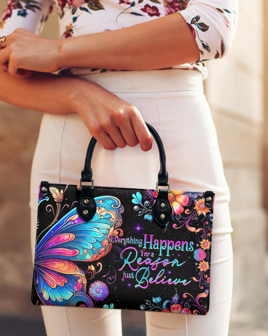 hippieartzone Bag - JUST BELIEVE BUTTERFLY LEATHER HANDBAG