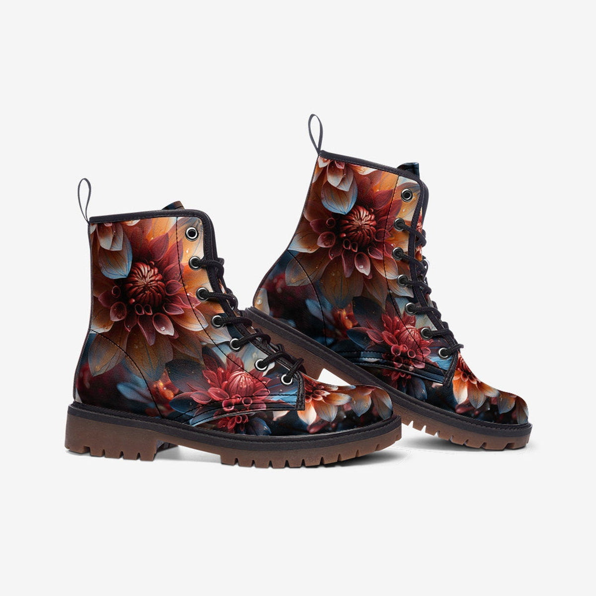 Hippie Art Zone - Orange Dahlia Casual Faux Leather Lightweight Boots | Unique Boots For Hippies