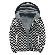 Pixel Zigzag Pattern Print Sherpa Lined Zip Up Hoodie For Boho Hippie Autism