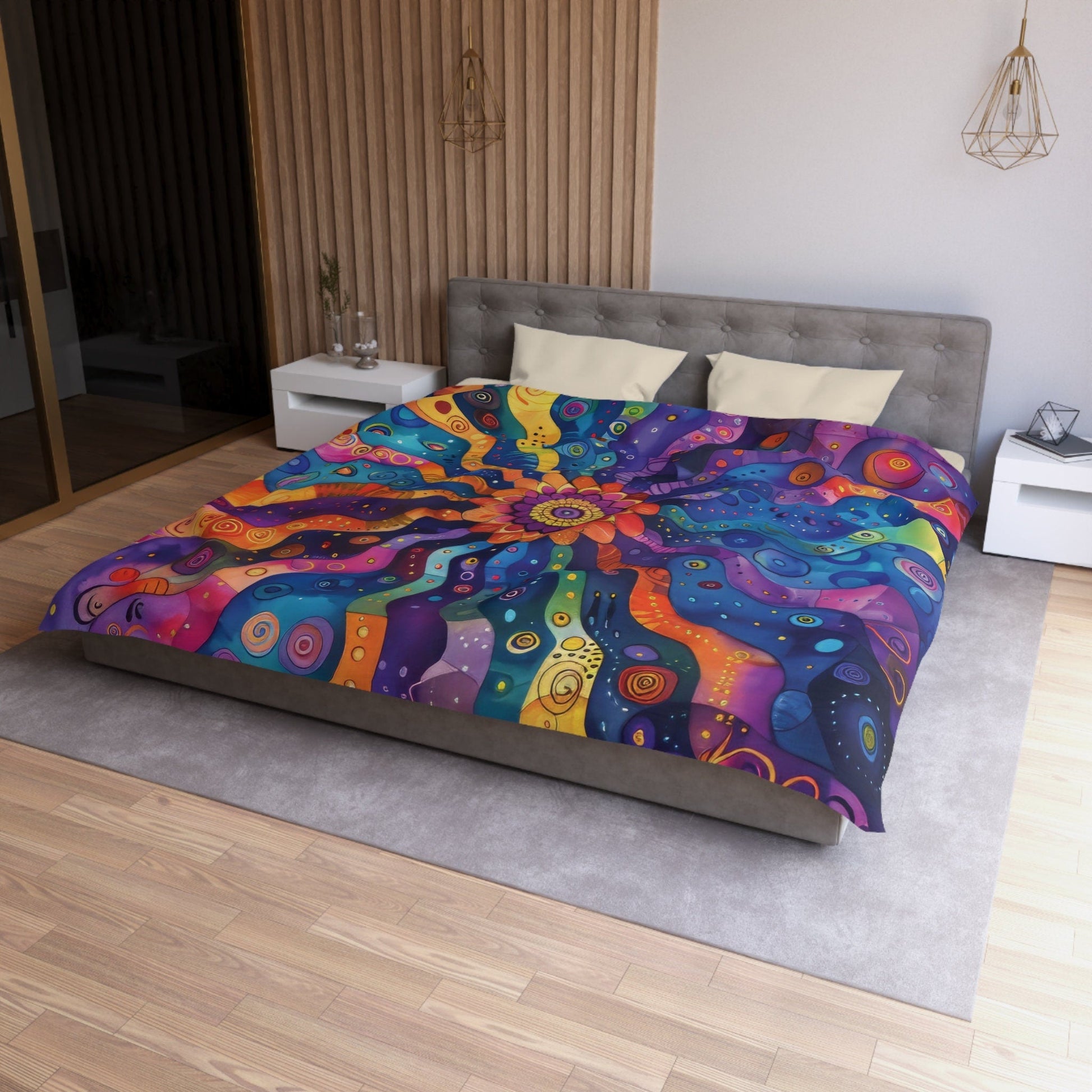 Psychedelic Sunflower, Multicolor Sunflower Bedding Set For Hippies