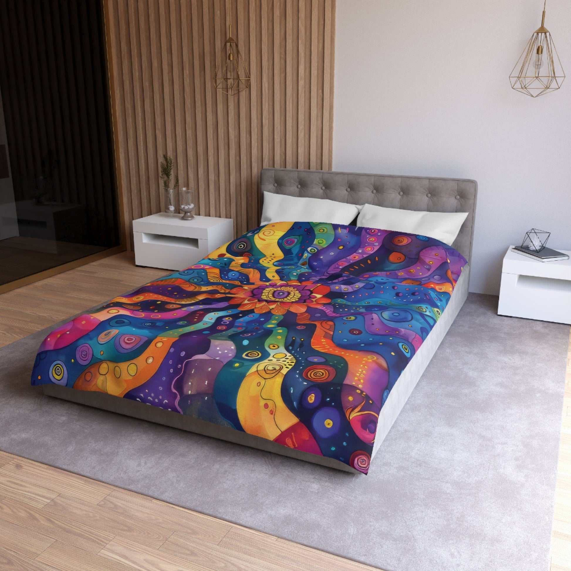 Psychedelic Sunflower, Multicolor Sunflower Bedding Set For Hippies