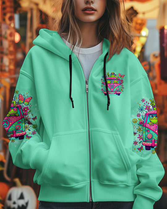 Running Against The Wind Bus Frog Hoodie Sweatshirt For Boho Hippie