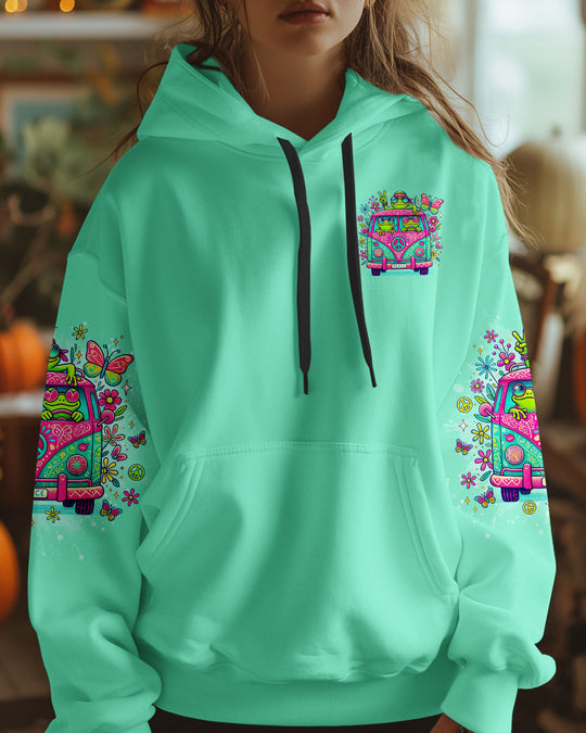 Running Against The Wind Bus Frog Hoodie Sweatshirt For Boho Hippie