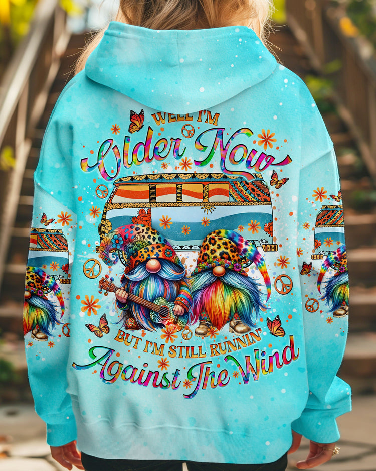 Running Against The Wind Gnome Hoodie Sweatshirt For Boho Hippie