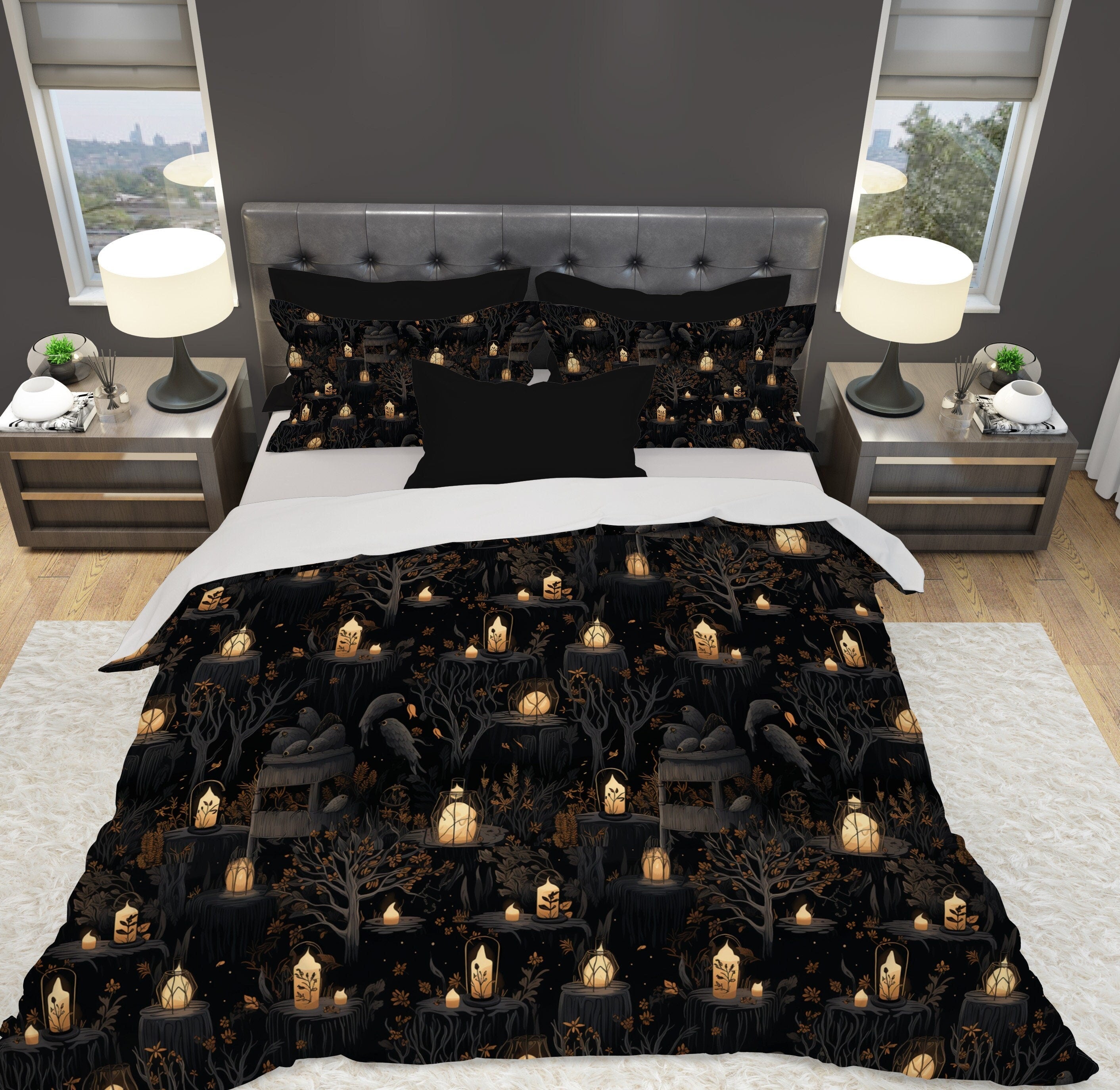 Hippie Art Zone - Ravenous Woods Witchy, Occult Halloween Wiccan Bedding Set For Hippies
