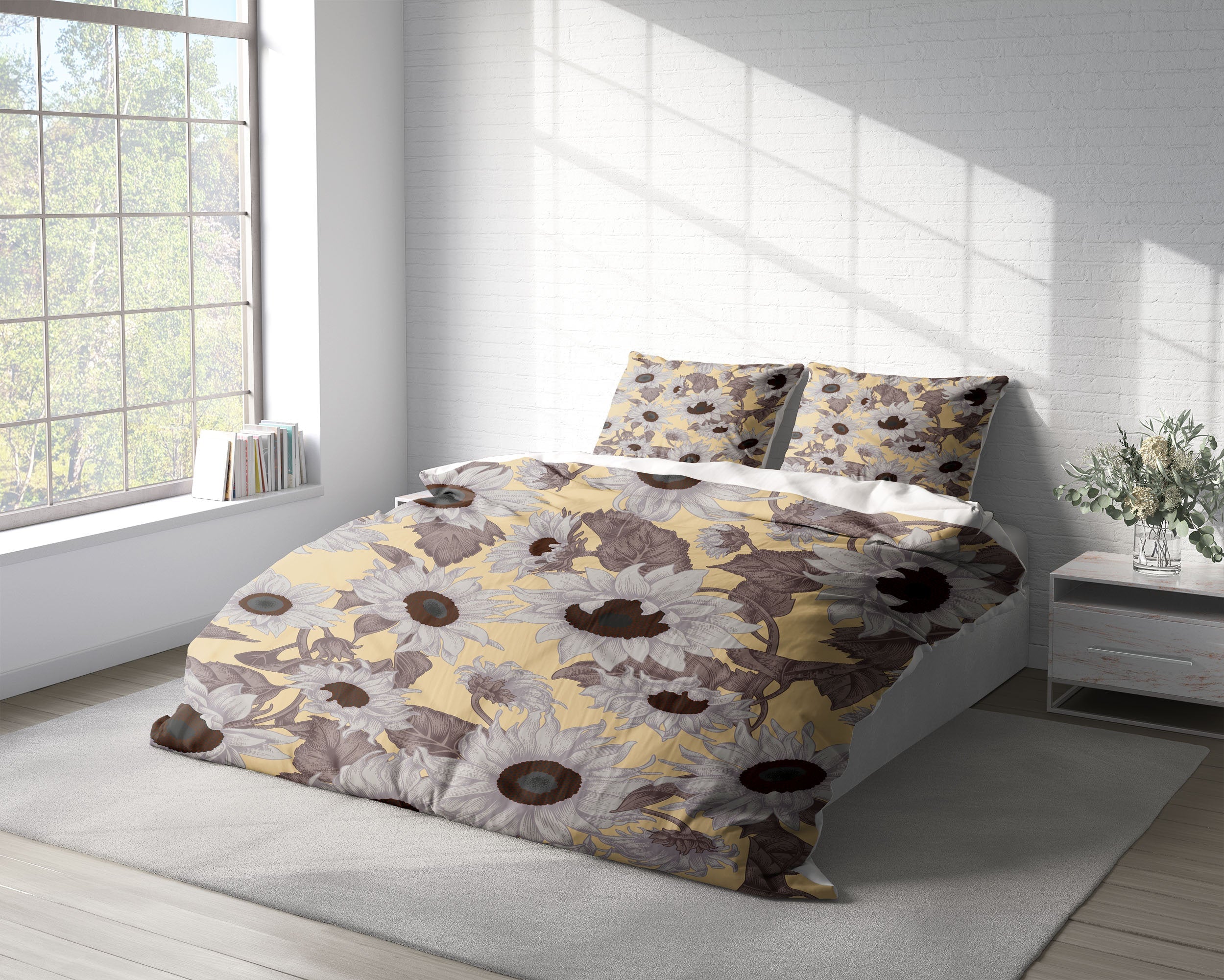 Red & Gray Sunflower and Botanical 3 Pcs Beddings For Hippies