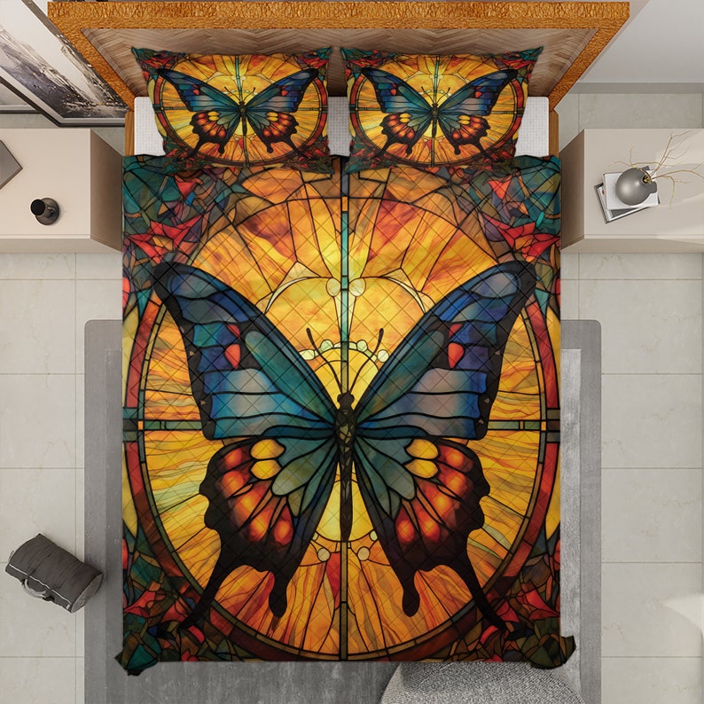 Hippie Art Zone - Retro Butterflies Christmas Quilt Bedding Set For Hippies
