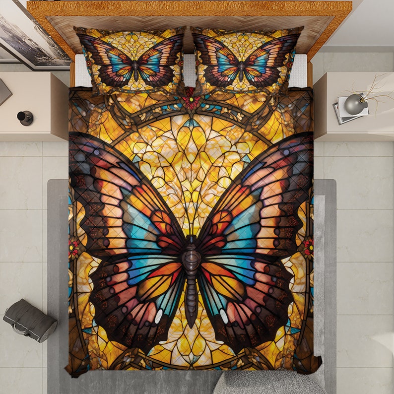 Hippie Art Zone - Retro Holiday Butterfly Quilt Bedding Set For Hippies