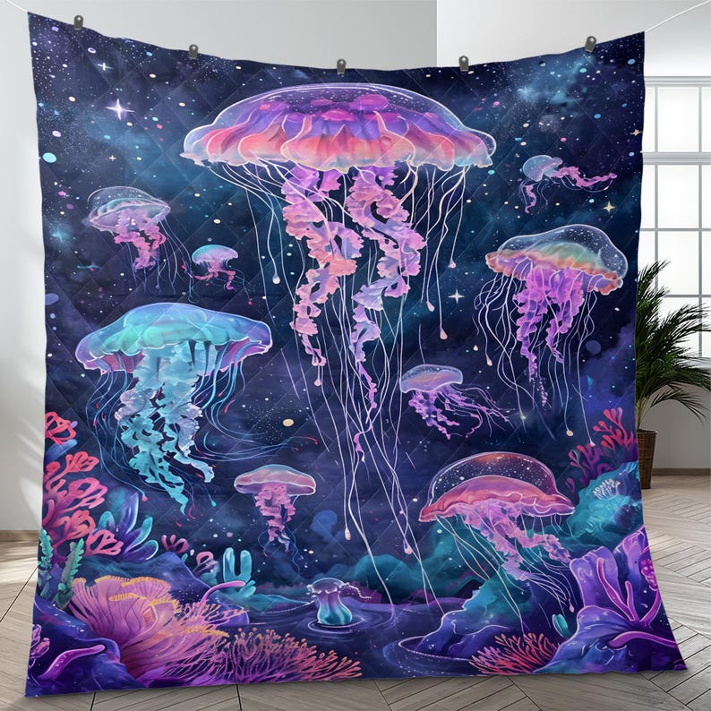 Hippie Art Zone - Retro Jellyfish Christmas Quilt Bedding Set For Hippies