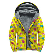 Retro Lollipop Print Sherpa Lined Zip Up Hoodie For Boho Hippie Autism
