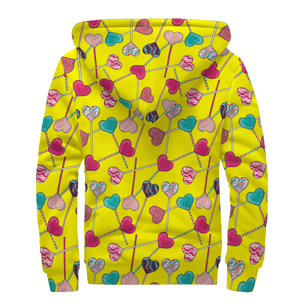 Retro Lollipop Print Sherpa Lined Zip Up Hoodie For Boho Hippie Autism