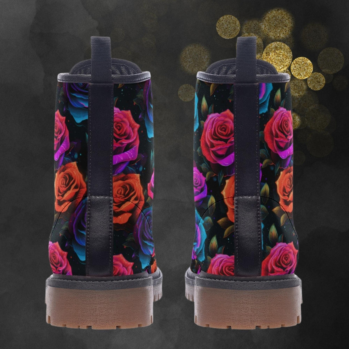 Hippie Art Zone - Rose Garden Leather Boots, Floral Roses Spring Summer Fall Winter Light Painted For Hippies