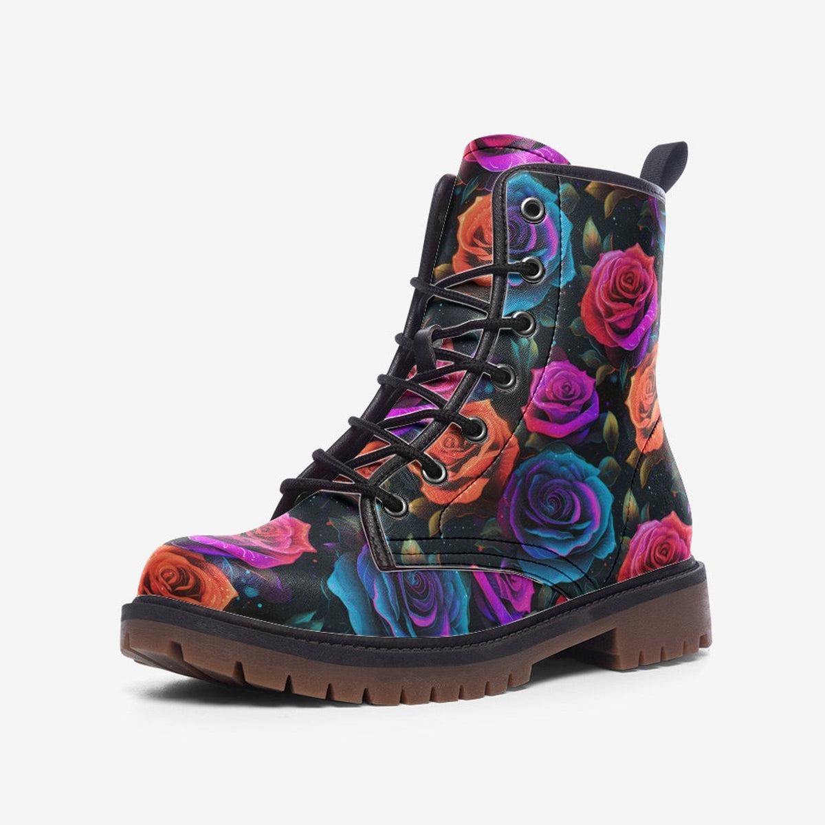 Hippie Art Zone - Rose Garden Leather Boots, Floral Roses Spring Summer Fall Winter Light Painted For Hippies