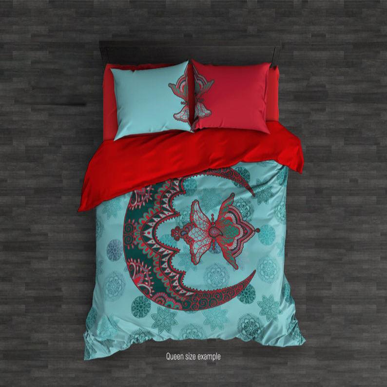 Hippie Art Zone - Sacred Moon Mandala Duvet Cover, Hippie Bedding, Bedding Set For Hippies