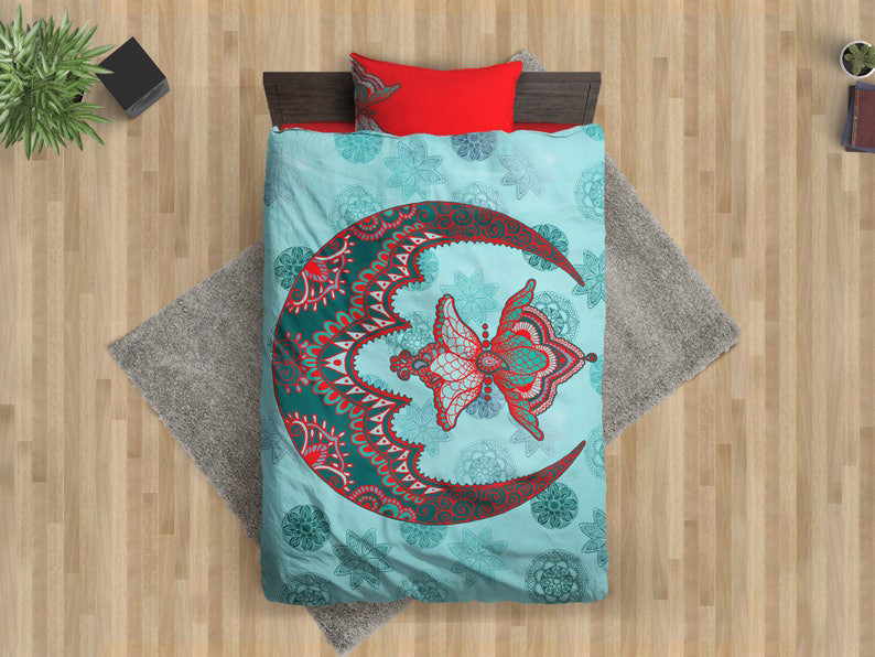 Hippie Art Zone - Sacred Moon Mandala Duvet Cover, Hippie Bedding, Bedding Set For Hippies