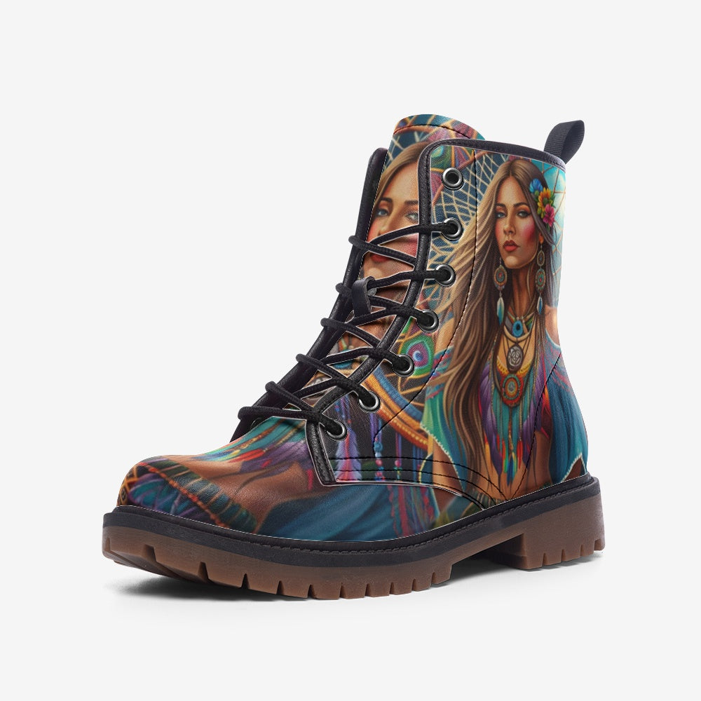 Hippie Art Zone - Signature Bohemian Style Casual Leather Lightweight Boots For Hippies