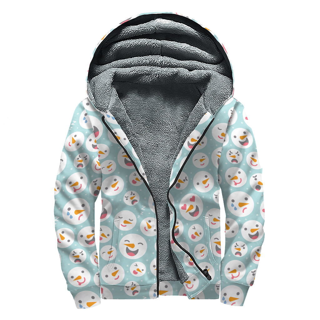 Snowman Emoji Pattern Print Sherpa Lined Zip Up Hoodie For Boho Hippie Autism